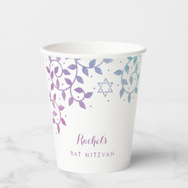 Lila + Aquamariner Baum Bat Mitzvah Pappbecher