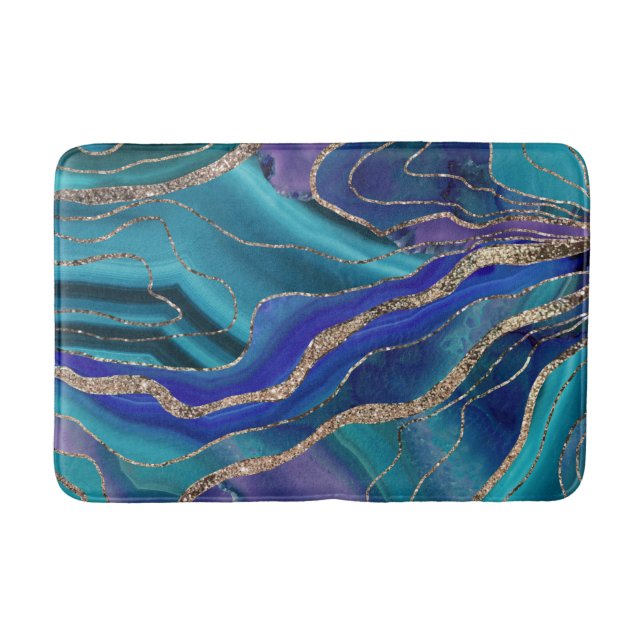 Lila Aquamariner Blauer Galaxienebel Agate Glitzer Badematte (Vorderseite)