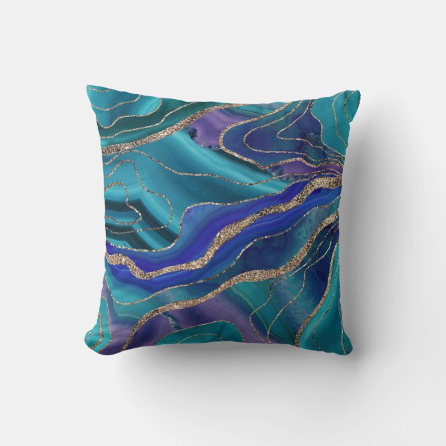 Lila Aquamariner Blauer Galaxienebel Agate Glitzer Kissen (Vorderseite)