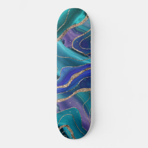 Lila Aquamariner Blauer Galaxienebel Agate Glitzer Skateboard