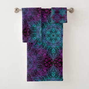 Lila Aquamariner Blauer Schneeflocken Mandala Badhandtuch Set