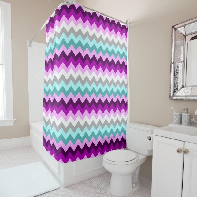 Lila Aquamariner Chevrons Duschvorhang (Beispiel)