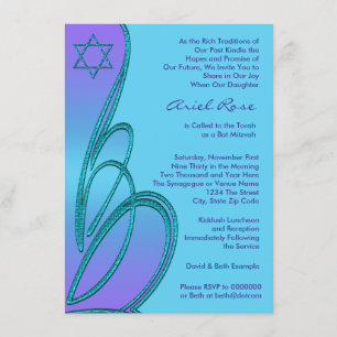 Lila aquamariner Davidsstern Schläger Mitzvah Einladung