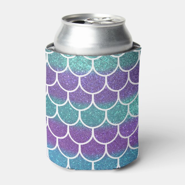 Lila Aquamariner Glitzer Mermaid Skala Muster Dosenkühler (Kanne Vorderseite)