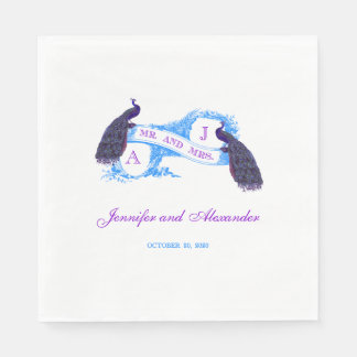 Lila aquamariner Pfau-Wedding Papierservietten