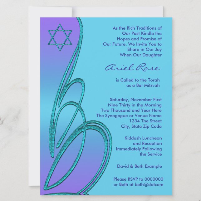Lila Aquamariner Star von David Bat Mitzvah Einladung (Vorderseite)