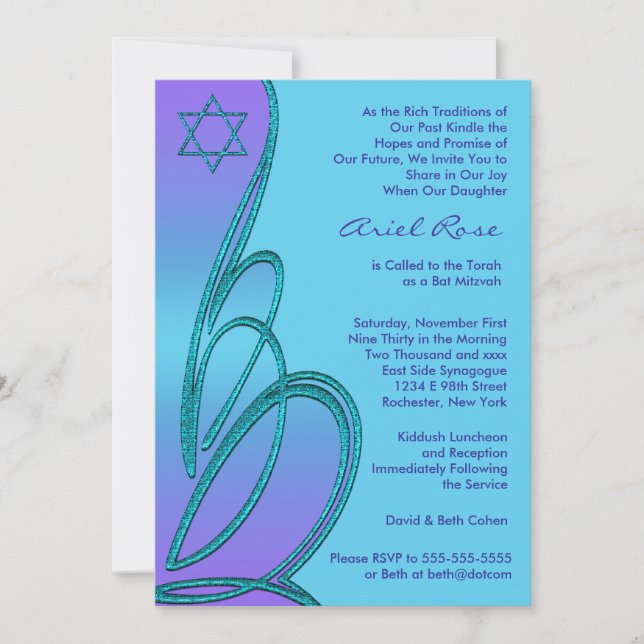 Lila Aquamariner Star von David Bat Mitzvah Einladung (Vorderseite)