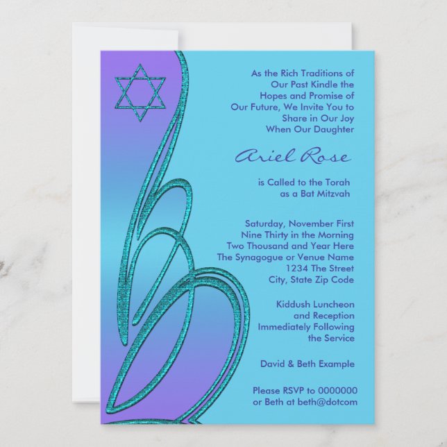 Lila Aquamariner Star von David Bat Mitzvah Einladung (Vorderseite)
