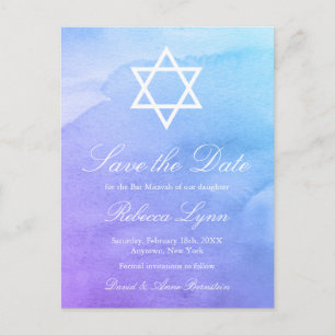 Lila   Aquamariner Wasserfarbbat Mitzvah Save the  Ankündigungspostkarte