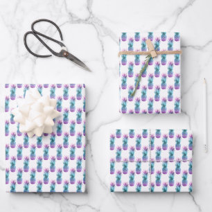 Lila Aquamarines Ananas-Muster Geschenkpapier Set