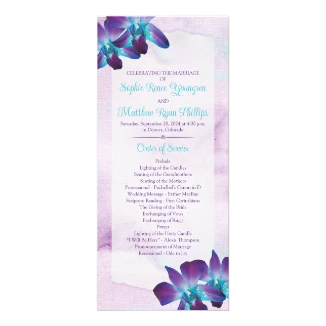 Lila Aquamarines Blue Dendrobium Orchid Hochzeitsp Werbekarte (Vorne)