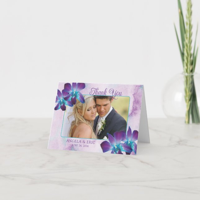 Lila Aquamarines Blue Dendrobium Orchid Wedding Fo Dankeskarte (Vorderseite)