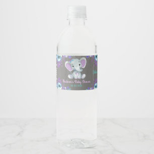 Lila Aquamarines Elefant-Wasserflaschenlabel für