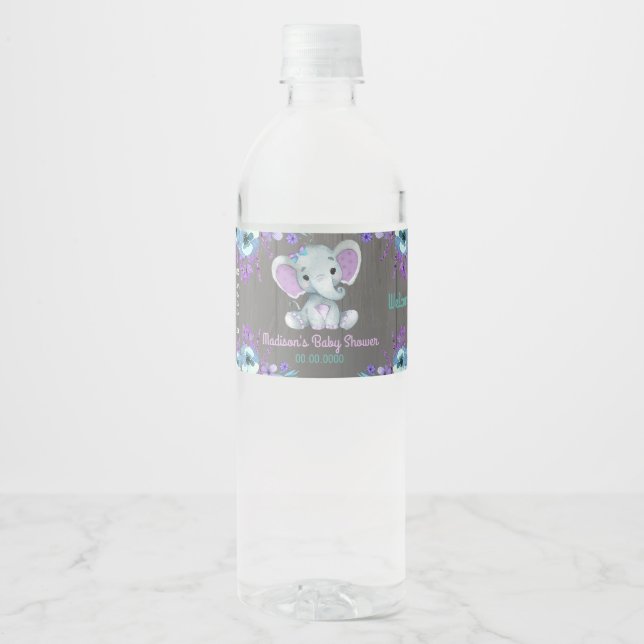 Lila Aquamarines Elephant-Flaschenlabel für Mädche (Vorderseite)