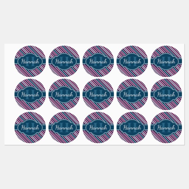 Lila Aquamarines, feines Streifenmuster Monogramm Etiketten (Blatt)