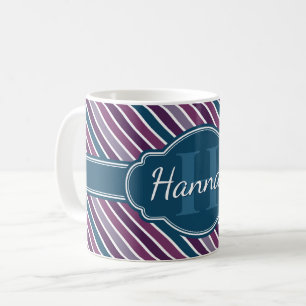 Lila Aquamarines, feines Streifenmuster Monogramm Kaffeetasse
