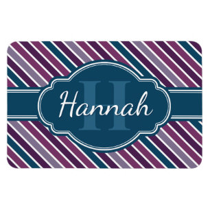 Lila Aquamarines, feines Streifenmuster Monogramm Magnet