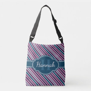 Lila Aquamarines, feines Streifenmuster Monogramm Tragetaschen Mit Langen Trägern