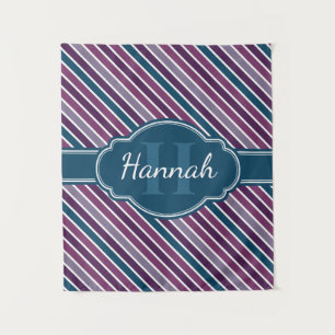 Lila Aquamarines, feines Streifenmuster Monogramm Wandteppich