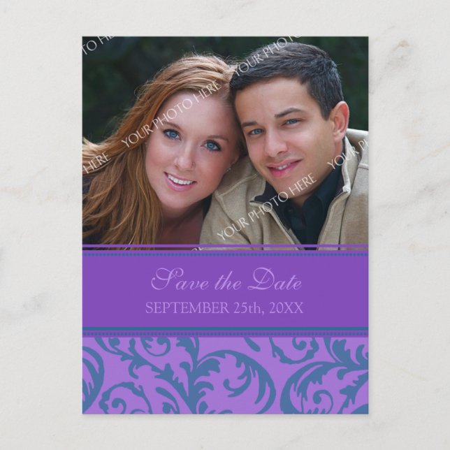 Lila Aquamarines Foto Save the Date Hochzeitskarte Ankündigungspostkarte (Vorderseite)
