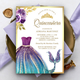 Lila Aquamarines Kleid Mermaid Schwanz Gold Quince Einladung