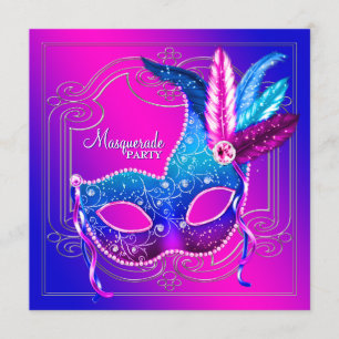 Lila Aquamarines Masquerade-Party in Pink Einladung