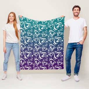 Lila aquamarines Ombre Clef-Herz-Musiknoten-Muster Fleecedecke