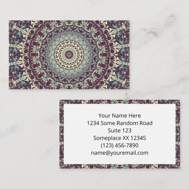 Lila Aquamarines und Creme Mandala Muster Visitenkarte (Vorne/Hinten)