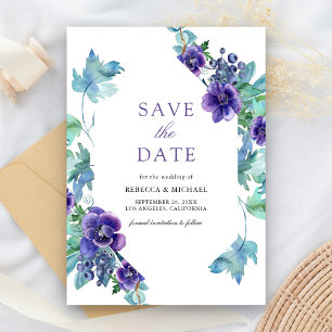Lila Aquarell-Anemonen Hochzeit Save The Date