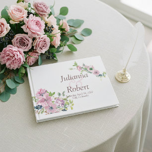 Lila Aquarell-Blumen-Hochzeits-Gästebuch Gästebuch
