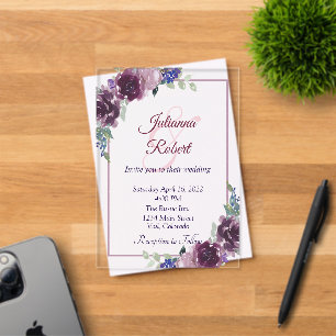 Lila Aquarell-Blumen-Hochzeitseinladung Acryleinladungen