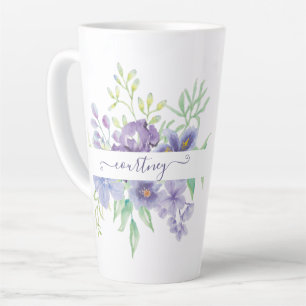 Lila Aquarell-Blumen personalisiert  Milchtasse