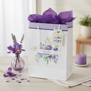 Lila Aquarell-Blumen personalisiert Mittlere Geschenktüte