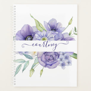 Lila Aquarell-Blumen personalisiert Planer