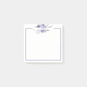 Lila Aquarell-Blumen personalisiert   Post-it Klebezettel