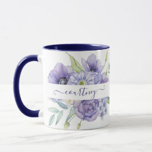 Lila Aquarell-Blumen personalisiert Tasse