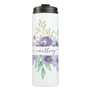Lila Aquarell-Blumen personalisiert  Thermosbecher