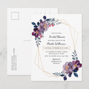 Lila Aquarell Blumen Rustikale Brautparty Einladungspostkarte