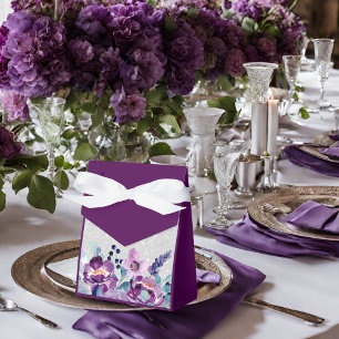 Lila Aquarell Blumen & Silber Glitter Hochzeit Geschenkschachtel