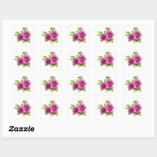 Lila Aquarell-Blumenillustration Quadratischer Aufkleber