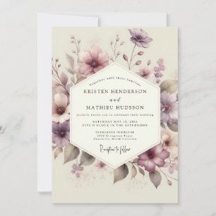 Lila Aquarell-Blüten-Hochzeit Einladung