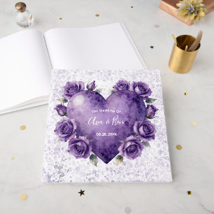 Lila Aquarell-Herz-und-Rosen-Hochzeit Gästebuch