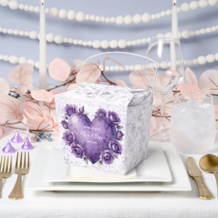 Lila Aquarell-Herz-und-Rosen-Hochzeit Geschenkschachtel
