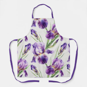 Lila Aquarell-Iris-Blumen-Botanik Schürze
