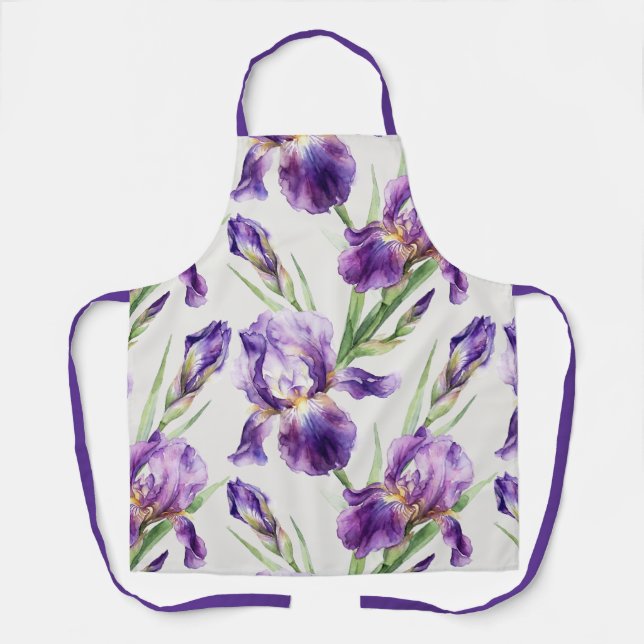 Lila Aquarell-Iris-Blumen-Botanik  Schürze (Vorderseite)