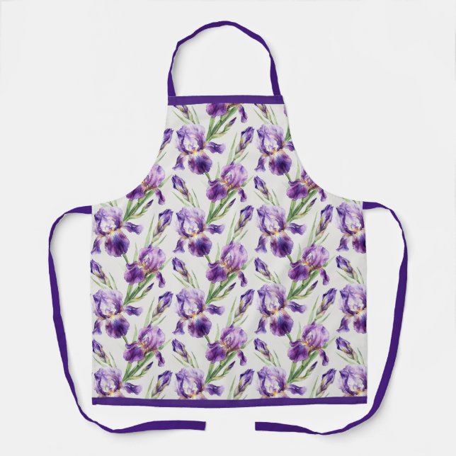 Lila Aquarell-Iris-Blumen-Botanik  Schürze (Vorderseite)