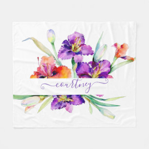 Lila Aquarell-Iris personalisiert  Fleecedecke