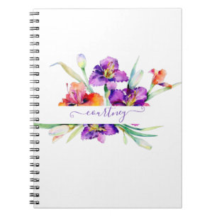 Lila Aquarell-Iris personalisiert  Notizblock