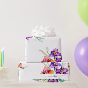 Lila Aquarell-Iris personalisiertes Geschenkpapier