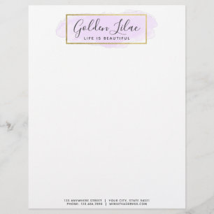 Lila Aquarell & Moderne Goldene Geometrische Elega Briefbogen